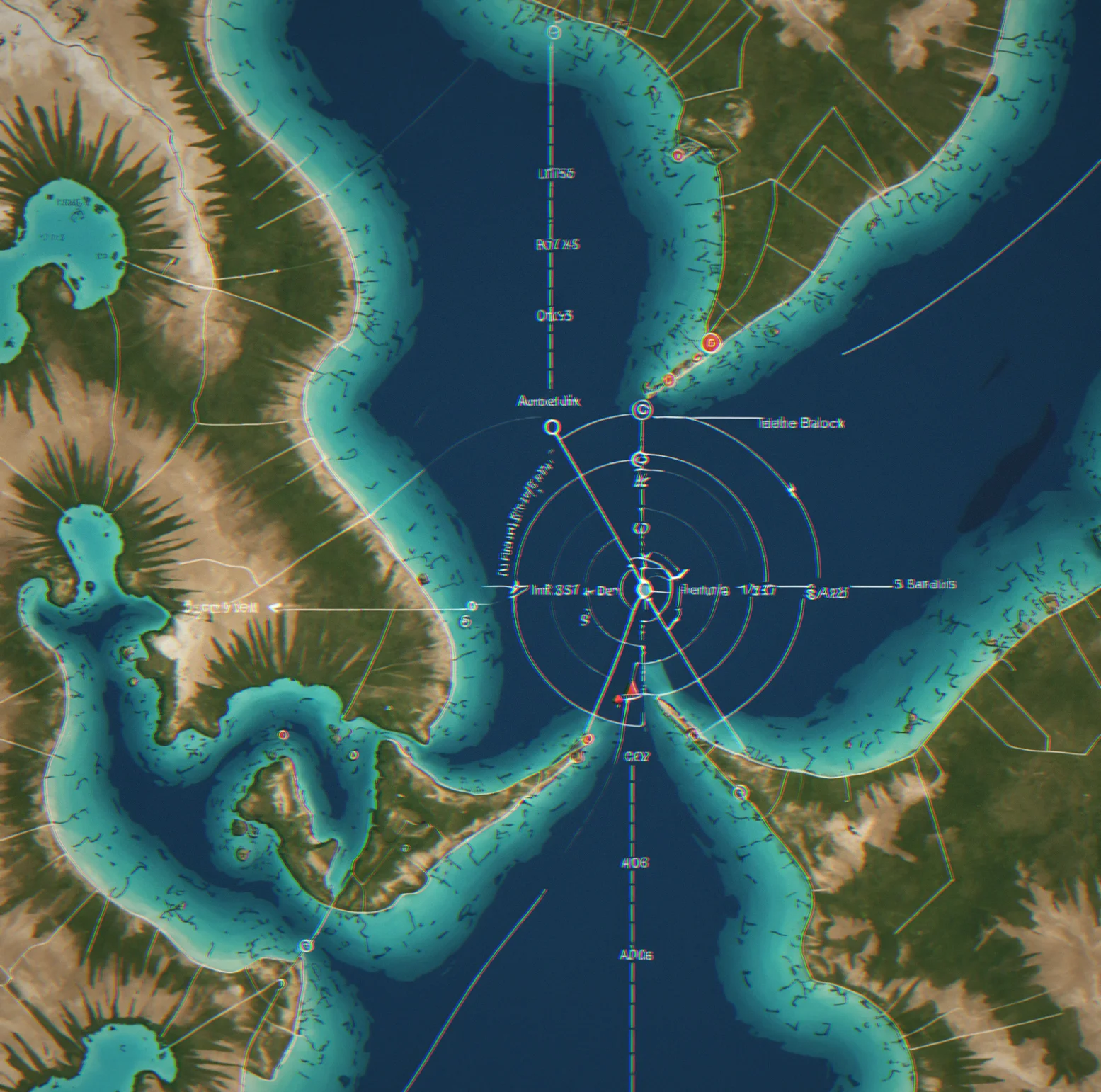 Tidal current arrow overlay on a nauticcal chart showing directional flow at various knot speeds