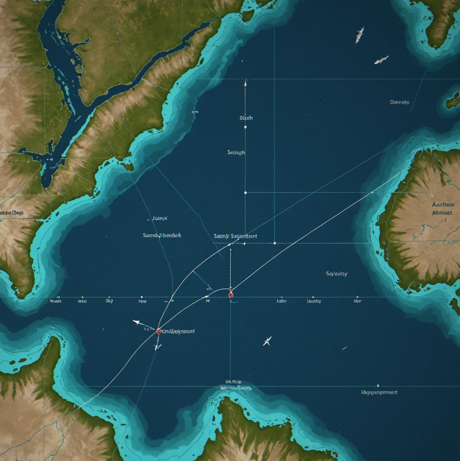 Ship's position overlaid on a bathymetric chart with depth soundings and tidal current vectors visible
