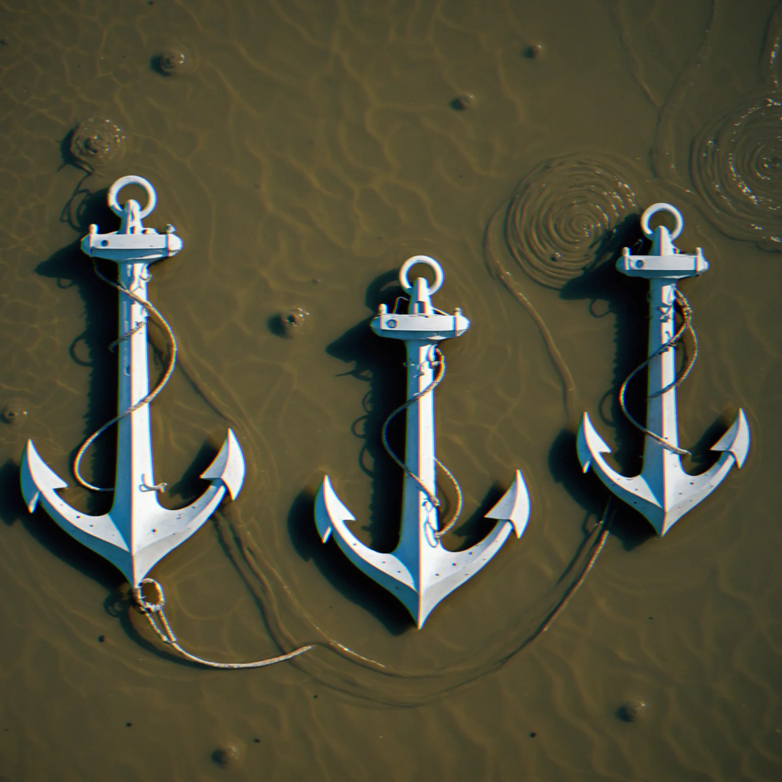 Three different anchor deisgns side by side—Danforth, plow, and Bruce styles