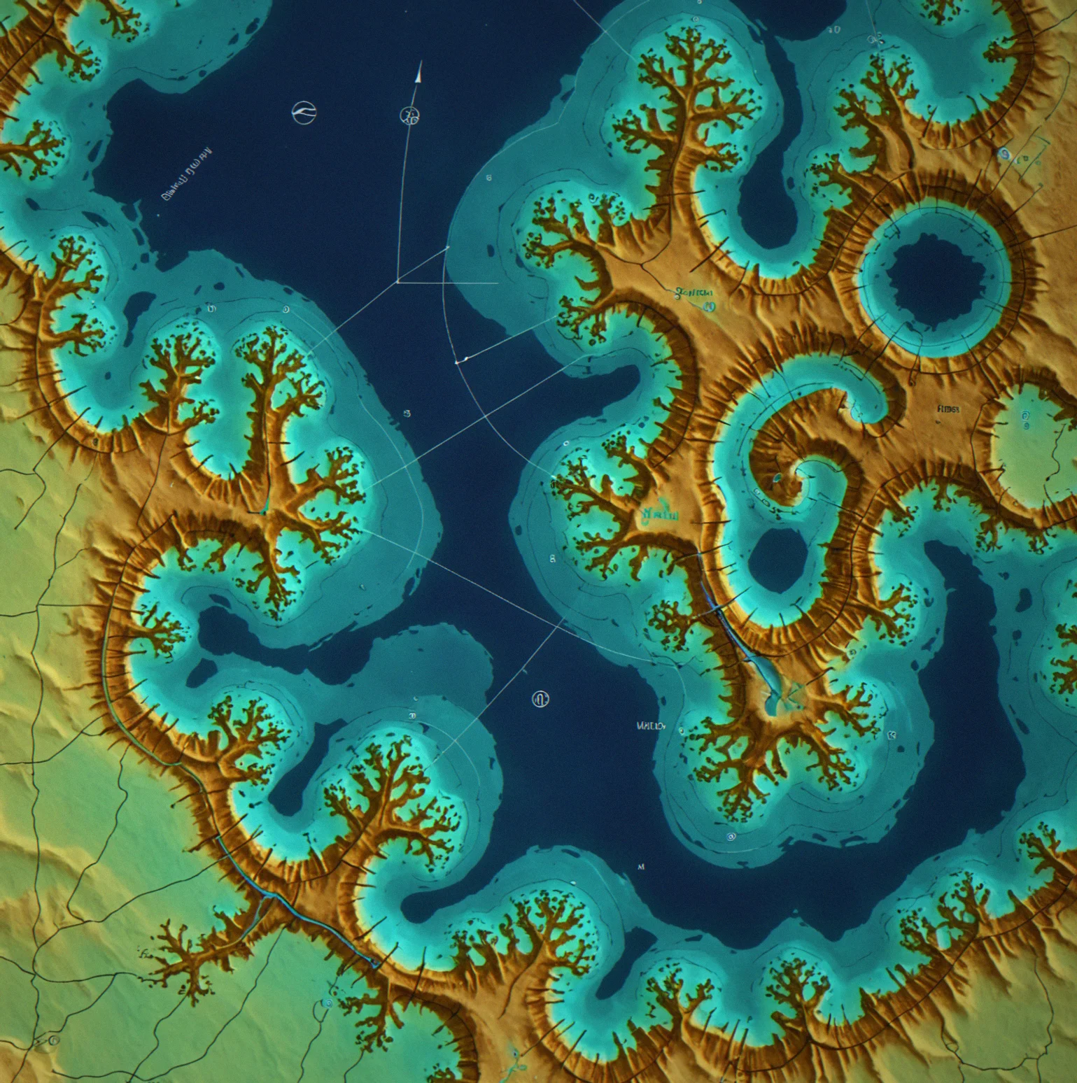 Bathymetric contour map showing depth variations and underwater topography of an anchorage area